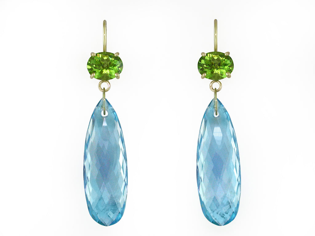 PERIDOT & BLUE TOPAZ DROP EUROWIRE EARRINGS