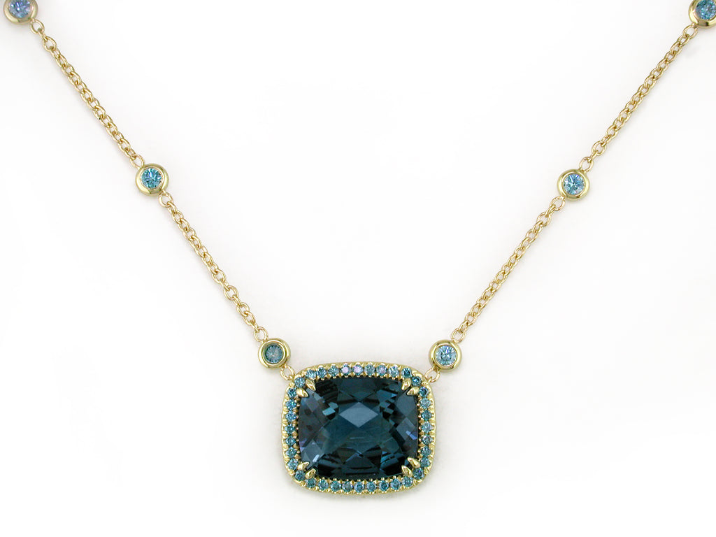 DIAMOND NECKLACE WITH REMOVABLE LONDON BLUE TOPAZ & DIAMOND PENDANT