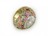 PEAR SHAPE DIAMOND RING WITH MULTICOLOR SAPPHIRE PAVE