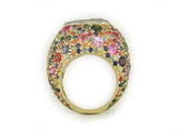 PEAR SHAPE DIAMOND RING WITH MULTICOLOR SAPPHIRE PAVE