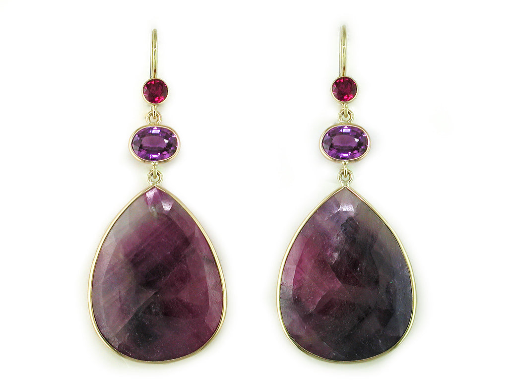 RUBY & SAPPHIRE DROP EUROWIRE EARRINGS
