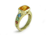 YELLOW SAPPHIRE RING WITH MULTICOLOR DIAMOND PAVE