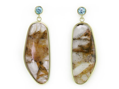 BLUE ZIRCON & RUTILATED QUARTZ DROP EARRINGS