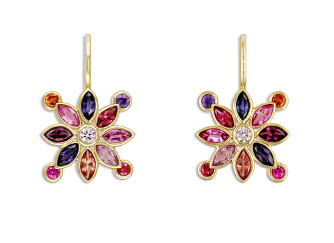 MULTICOLOR SAPPHIRE SNOWFLAKE EUROWIRE EARRINGS