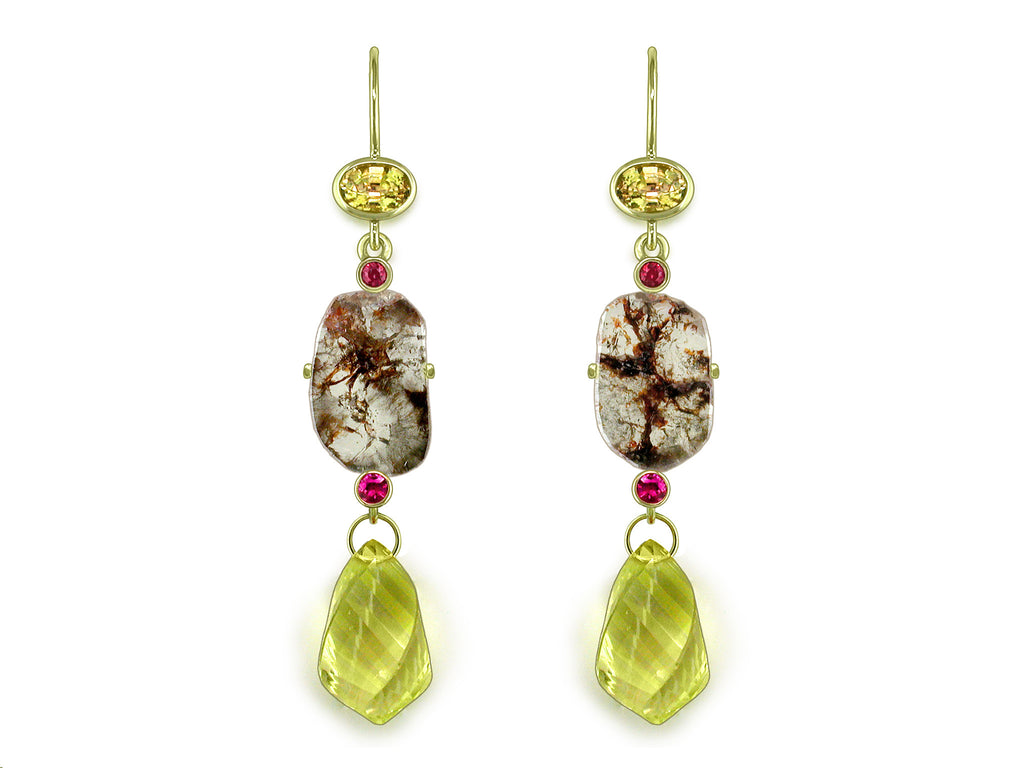 DIAMOND SLICE & SAPPHIRE EUROWIRE EARRINGS