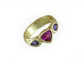 TRILLION PINK SAPPHIRE & PEAR SHAPE PURPLE SAPPHIRE RING