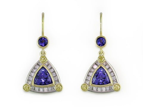 SAPPHIRE, TANZANITE & DIAMOND EUROWIRE EARRINGS