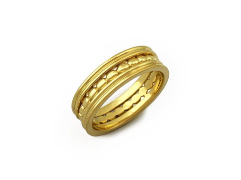 YELLOW GOLD RIBBED & BEADED BAND