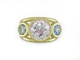 DIAMOND RING WITH MINT SAGE GREEN & ICE AQUA DIAMOND SIDE STONES