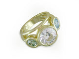 DIAMOND RING WITH MINT SAGE GREEN & ICE AQUA DIAMOND SIDE STONES