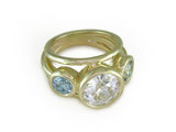 DIAMOND RING WITH MINT SAGE GREEN & ICE AQUA DIAMOND SIDE STONES