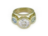 DIAMOND RING WITH MINT SAGE GREEN & ICE AQUA DIAMOND SIDE STONES