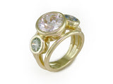 DIAMOND RING WITH MINT SAGE GREEN & ICE AQUA DIAMOND SIDE STONES