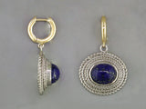 SMALL GOLD HOOP EARRINGS WITH LAPIS DROPS