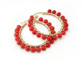 HAND-WRAPPED HOOP EARRINGS WITH CORAL