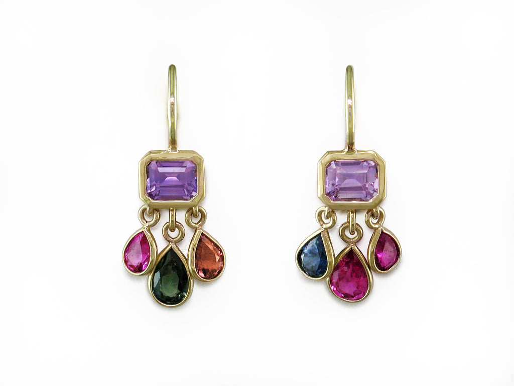 LAVENDER & MULTICOLOR SAPPHIRE DROP EUROWIRE EARRINGS