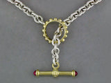 STERLING SILVER & YELLOW GOLD TOGGLE NECKLACE WITH RUBY ACCENT