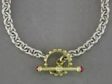 STERLING SILVER & YELLOW GOLD TOGGLE NECKLACE WITH RUBY ACCENT