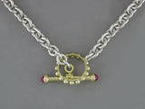 STERLING SILVER & YELLOW GOLD TOGGLE NECKLACE WITH RUBY ACCENT