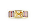 YELLOW SAPPHIRE RING WITH PASTEL SAPPHIRE BAGUETTES