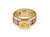 YELLOW SAPPHIRE RING WITH PASTEL SAPPHIRE BAGUETTES