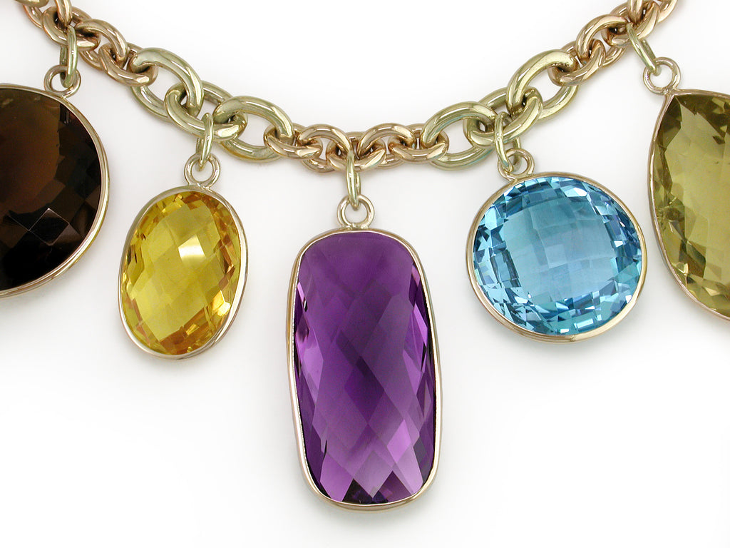 LARGE GEMSTONE DROPS ON YELLOW GOLD CHAIN