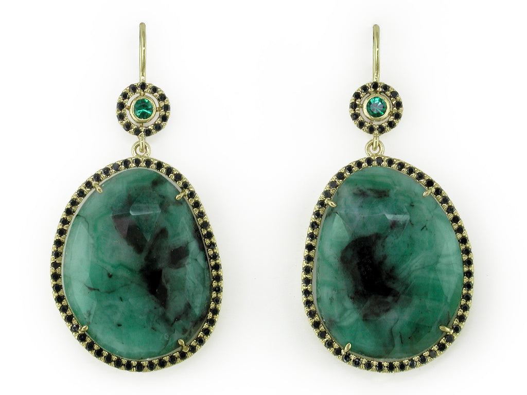 EMERALD EUROWIRE EARRINGS WITH BLACK DIAMOND MICROPAVE