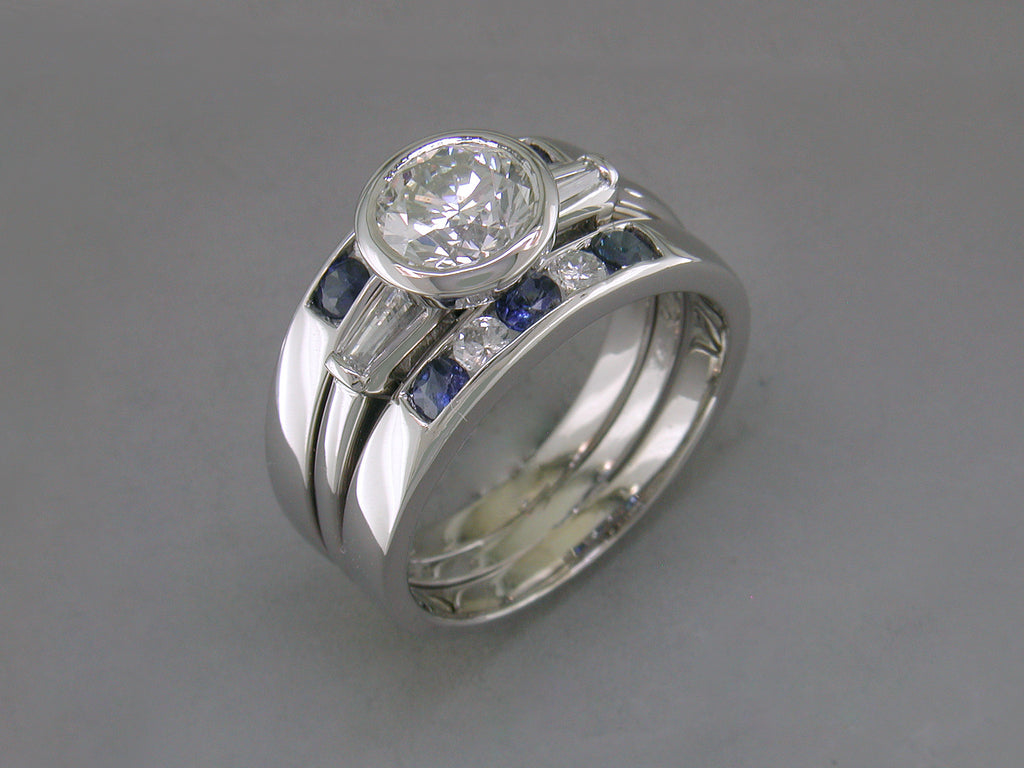 DIAMOND RING WITH SAPPHIRE & DIAMOND GUARD RINGS