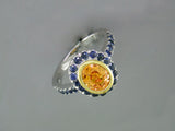 YELLOW SAPPHIRE RING WITH BLUE SAPPHIRE PAVE