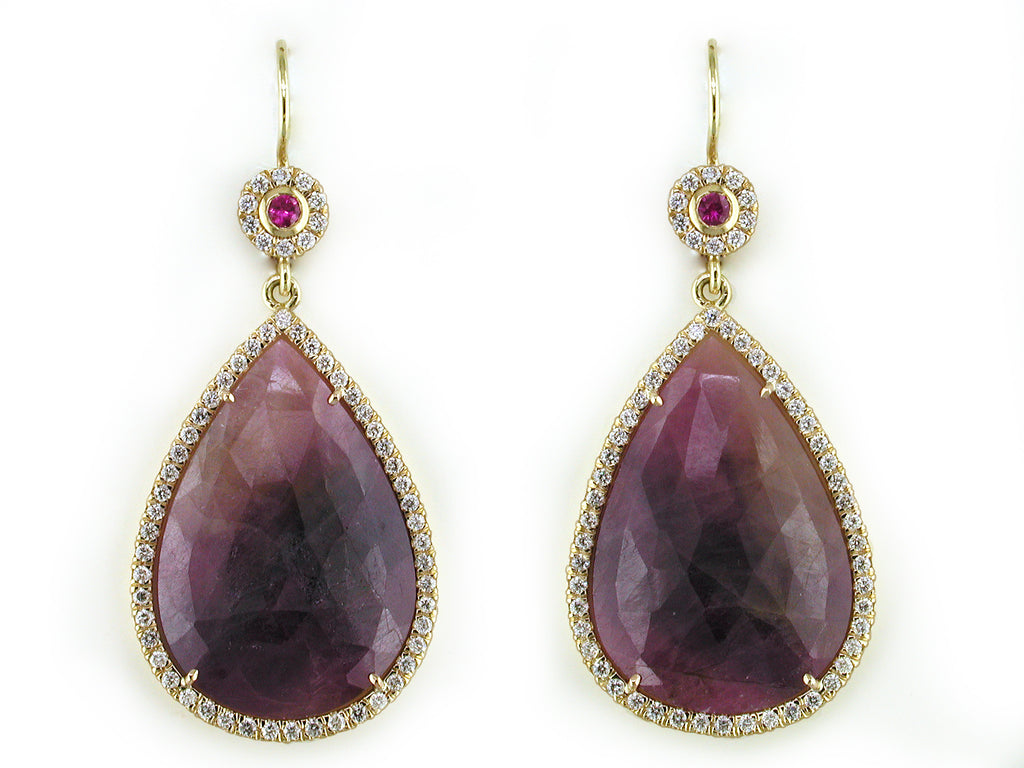 SAPPHIRE AND RUBY EUROWIRE EARRINGS WITH DIAMOND MICROPAVE