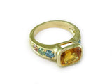 YELLOW SAPPHIRE RING WITH MULTICOLOR DIAMOND PAVE