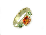 ORANGE SAPPHIRE & GREEN DIAMOND RING
