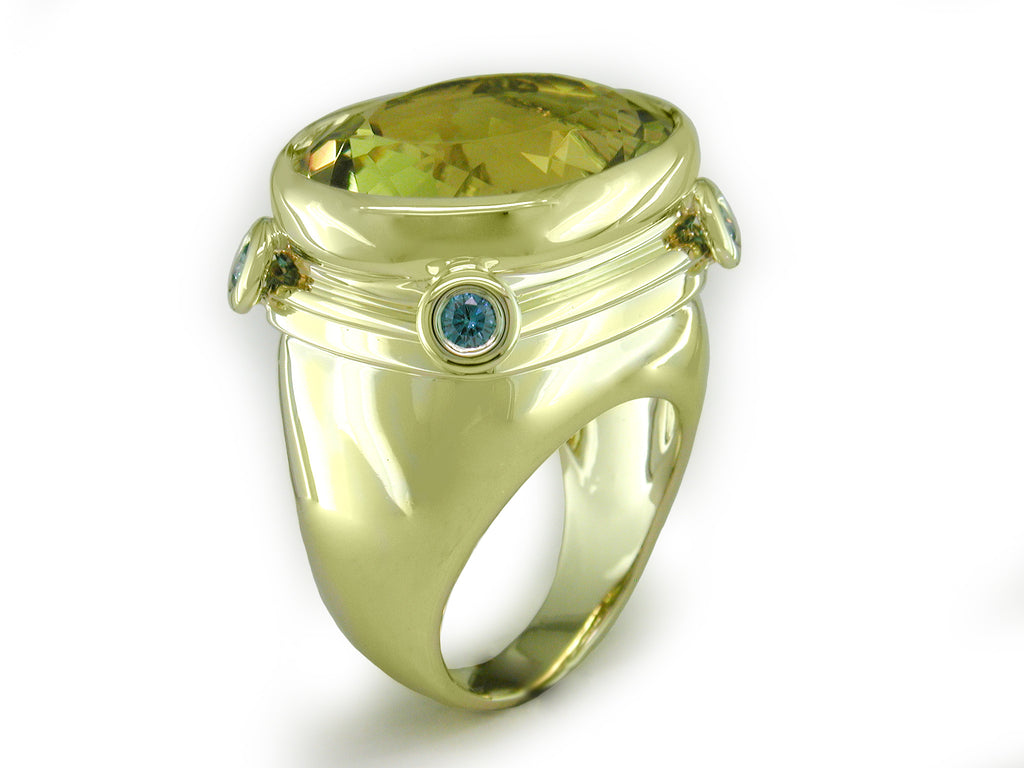 LEMON CITRINE & BLUE DIAMOND RING